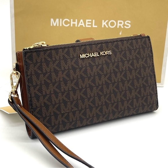 Michael Kors Large Double Zip Wallet Wristlet Brown - Picture 1 of 7